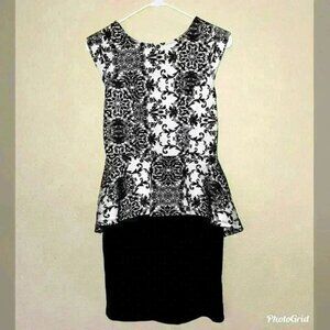 See Through Back Black & White Peplum Dress
